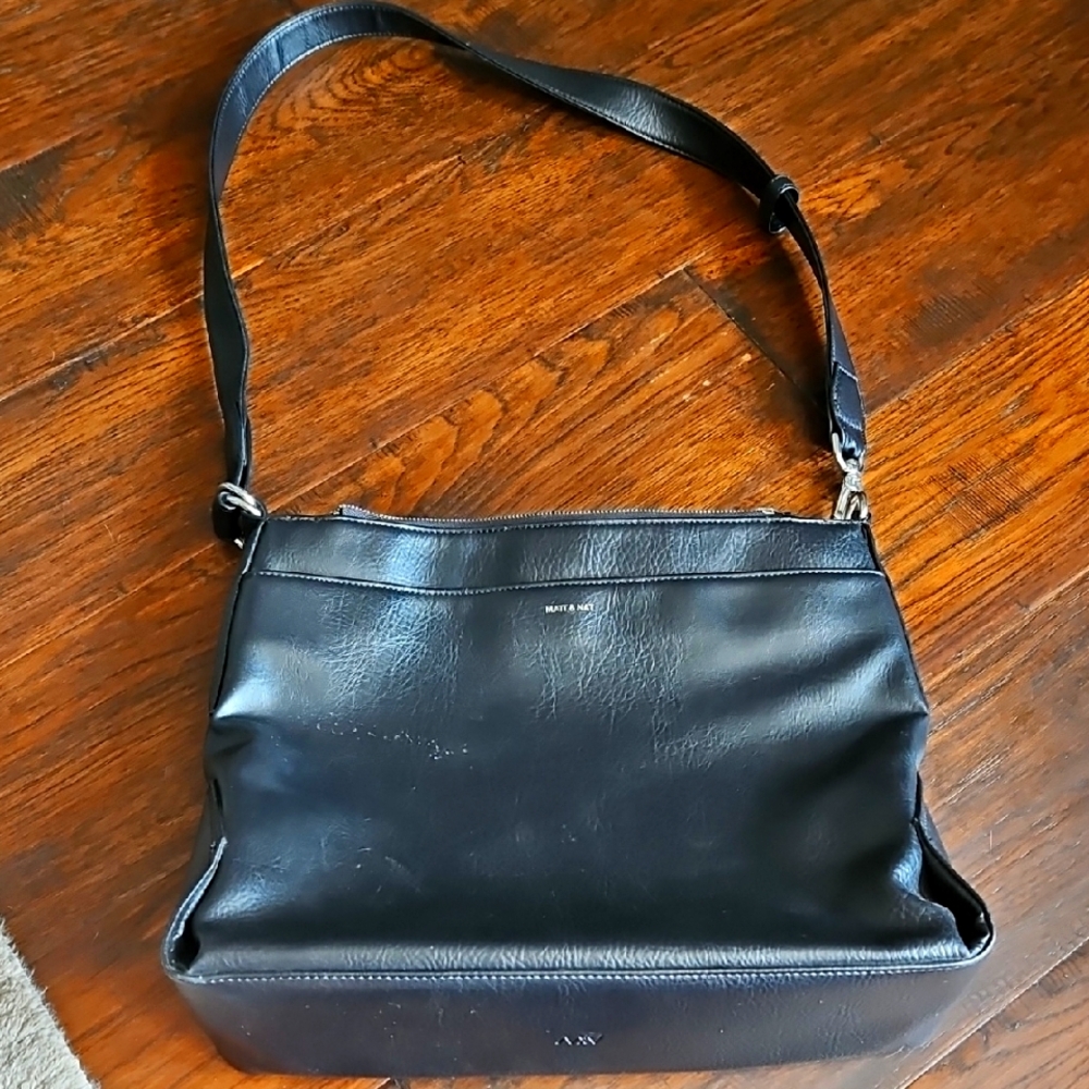Matt &Nat Black Vegan Leather large Crossbody Bag Purse Sachel